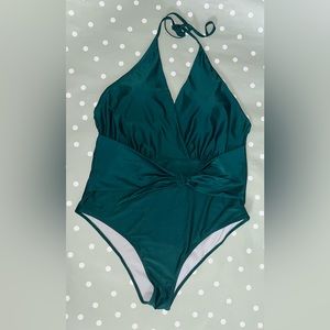 Women’s One Piece Bathing Suit With Front or Back Tie Green 3XL